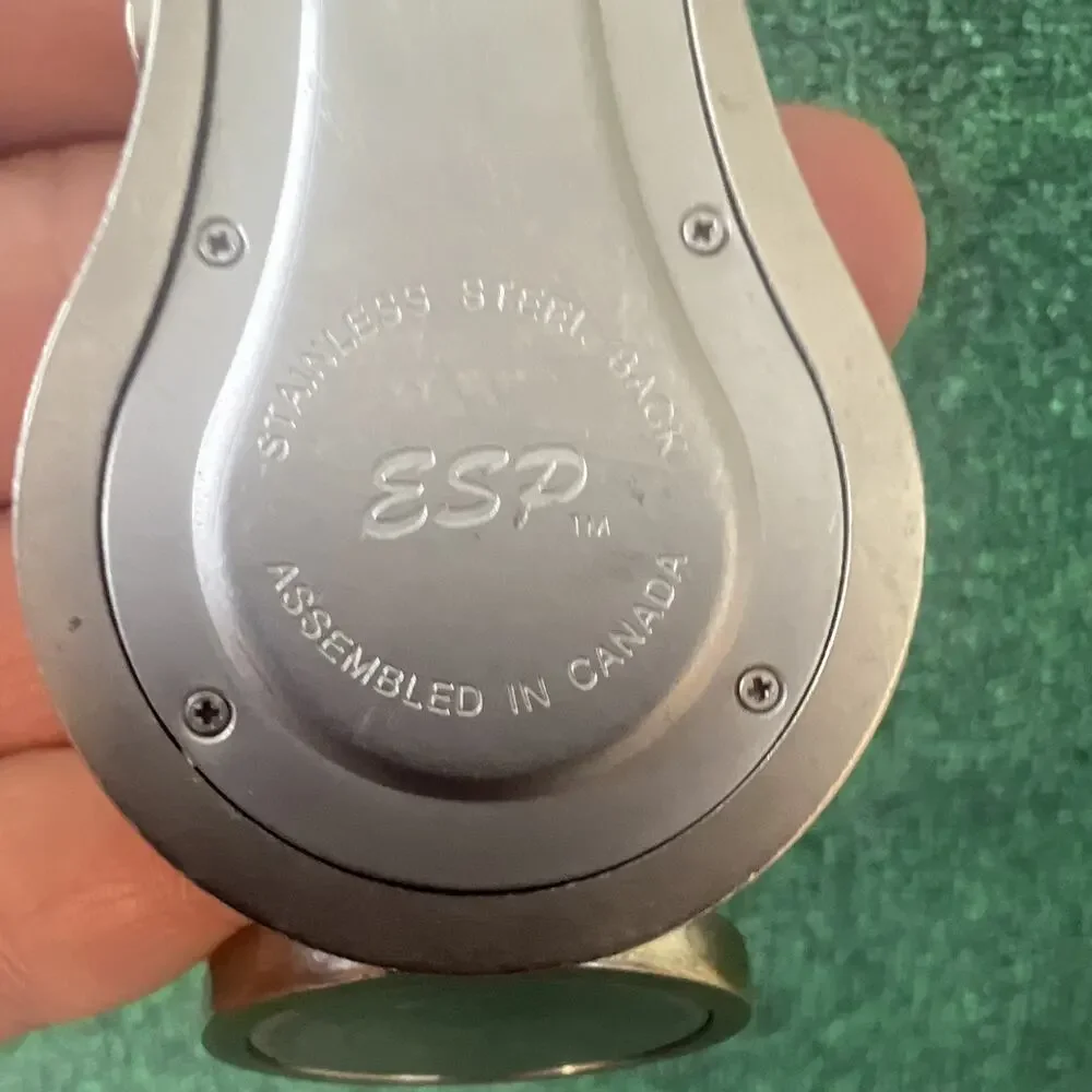 ESP Quartz Analog Wristwatch Compass Silver Dial Steel Case Black Nylon Strap